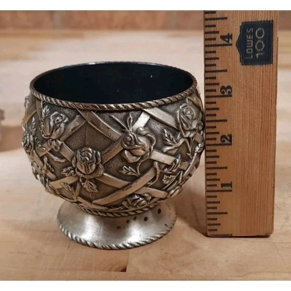 Pewter Bowl Lattice Flowers / Rope Design 3 Inches‎